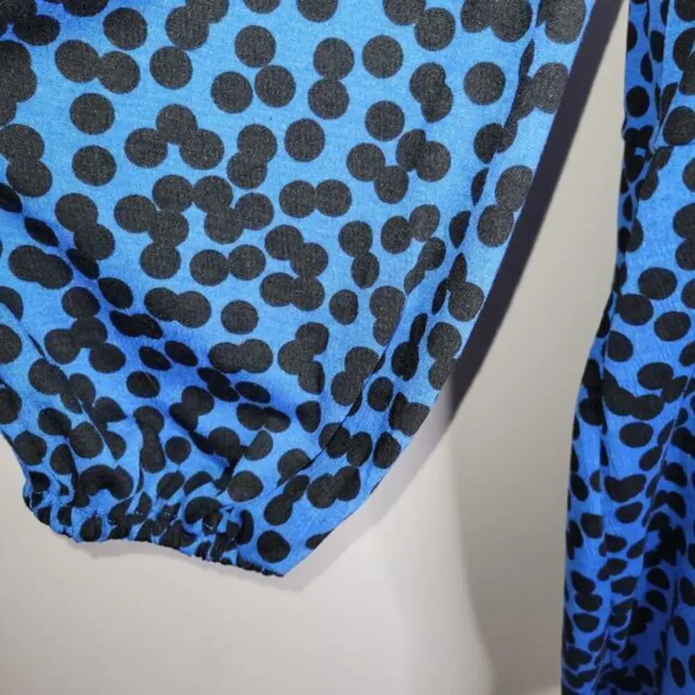 Ava Viv Women Faux‎ Wrap Dress Size 3X Balloon Sleeve Blue Black Stretchy Midi